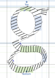 The changing angle of an imaginary pen nib, creating thick and thin strokes.